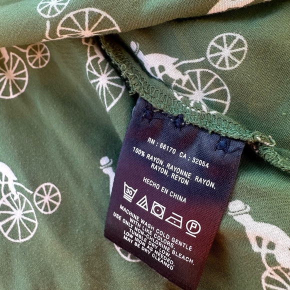 Anthropology Maeve Green Bicycle Pattern Button Down Shirt Size 12 - Picture 5 of 9